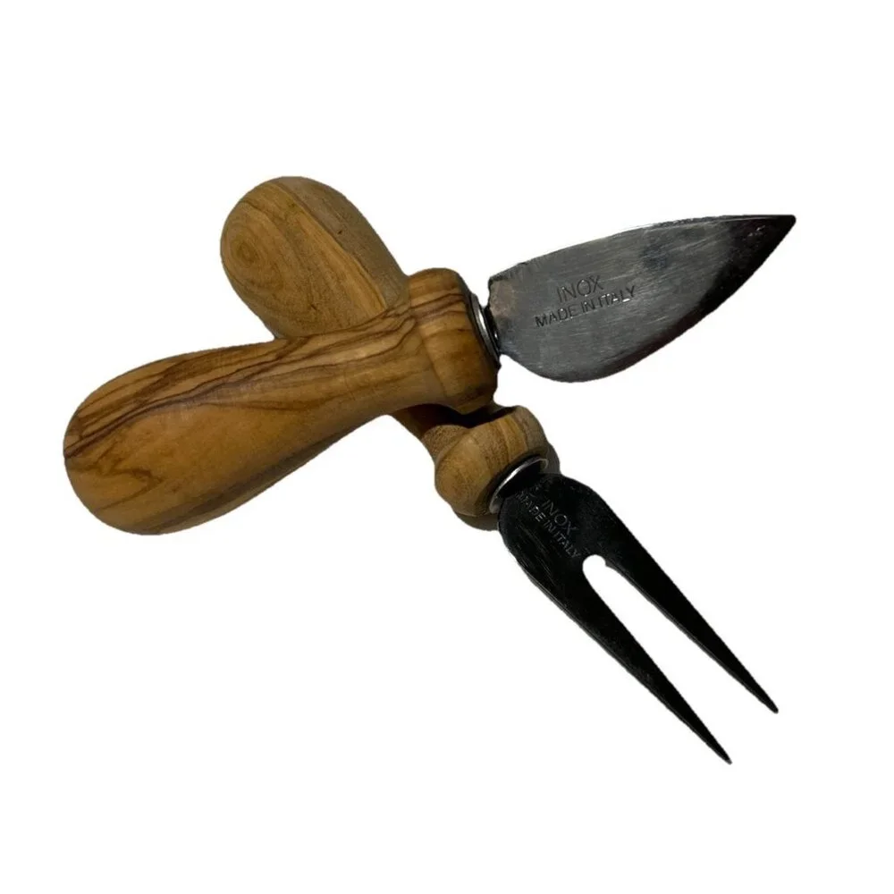 Olive Wood Cheese Knife Pick gift Set Mediterranean Italian Stainless Blade